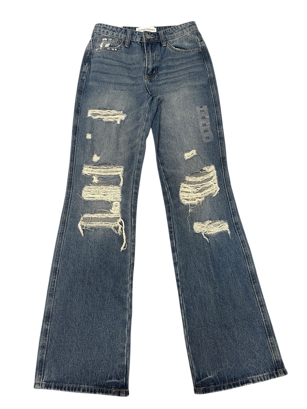 Flying Monkey Distressed Straight Leg Blue Denim Jeans Women’s size 25 Long New